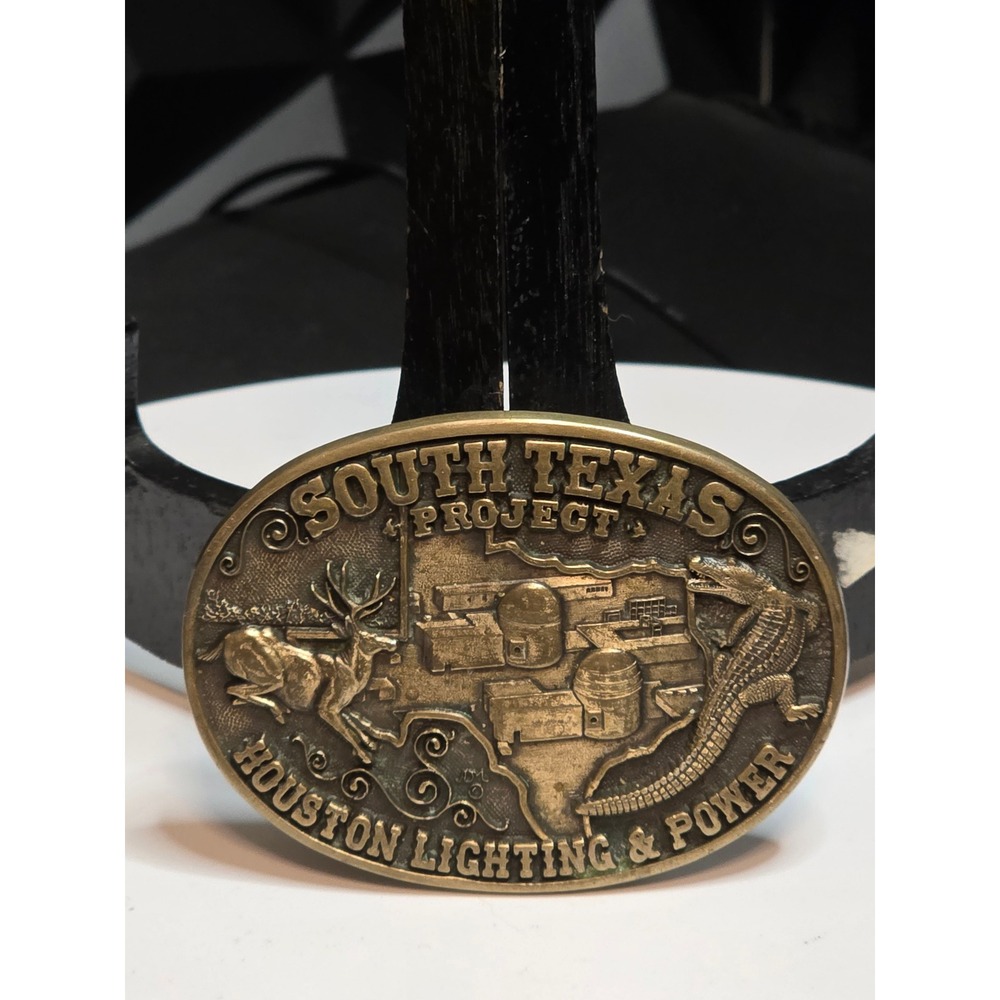 Solid Brass Belt Buckle Vintage South Texas Project Houston Lighting & Power